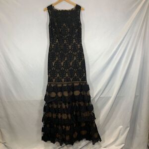 Tadashi Shoji Aniyah Tiered Embroidered Tulle Gown black/nude